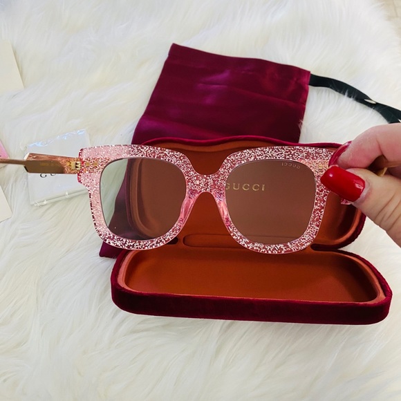 Gucci 51MM oversize pink glitter sunglasses - Picture 9 of 11